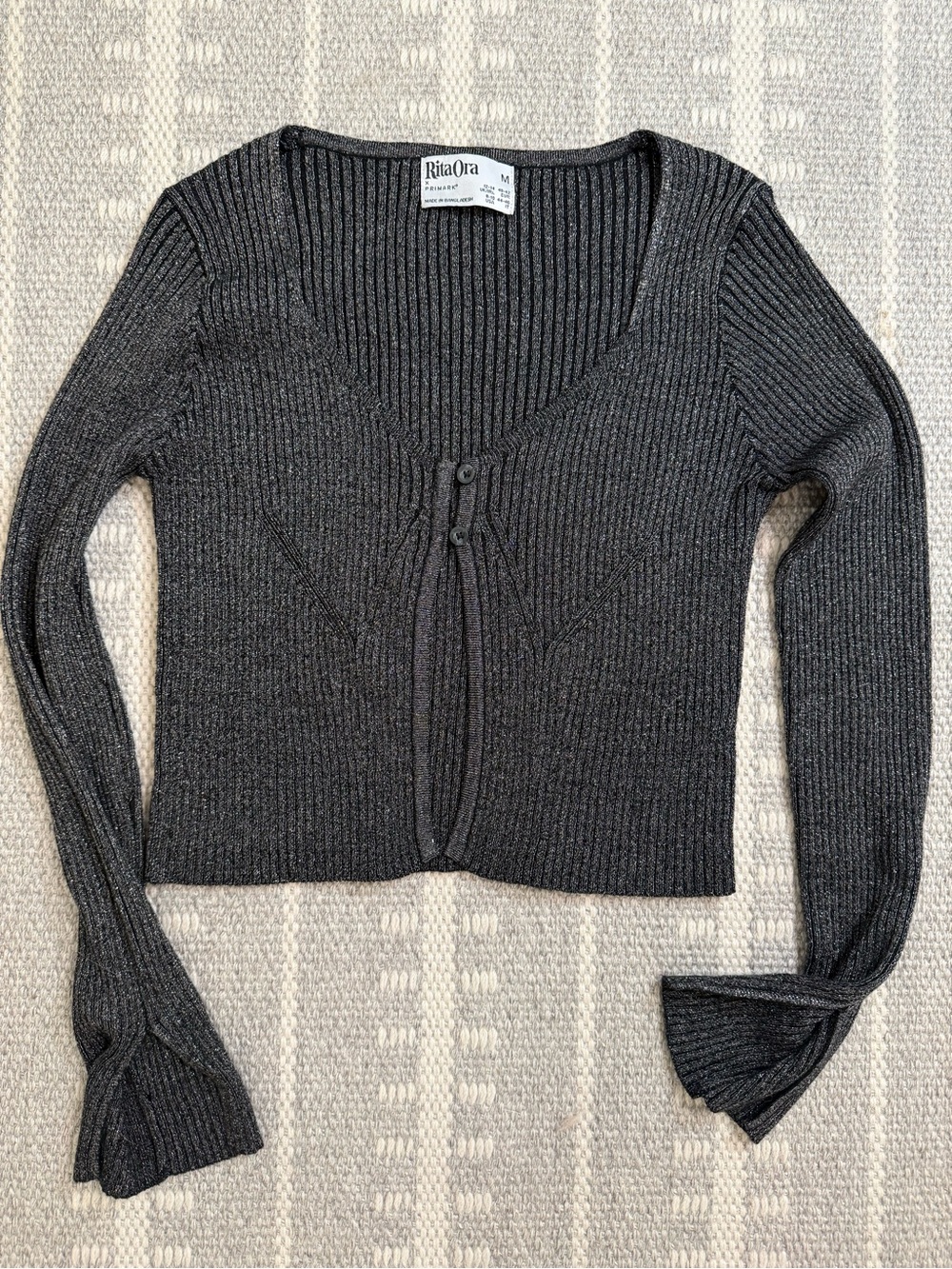 Black and Gold Metallic  Ribbed two Button Sweater Primark X Rita Ora MEDIUM